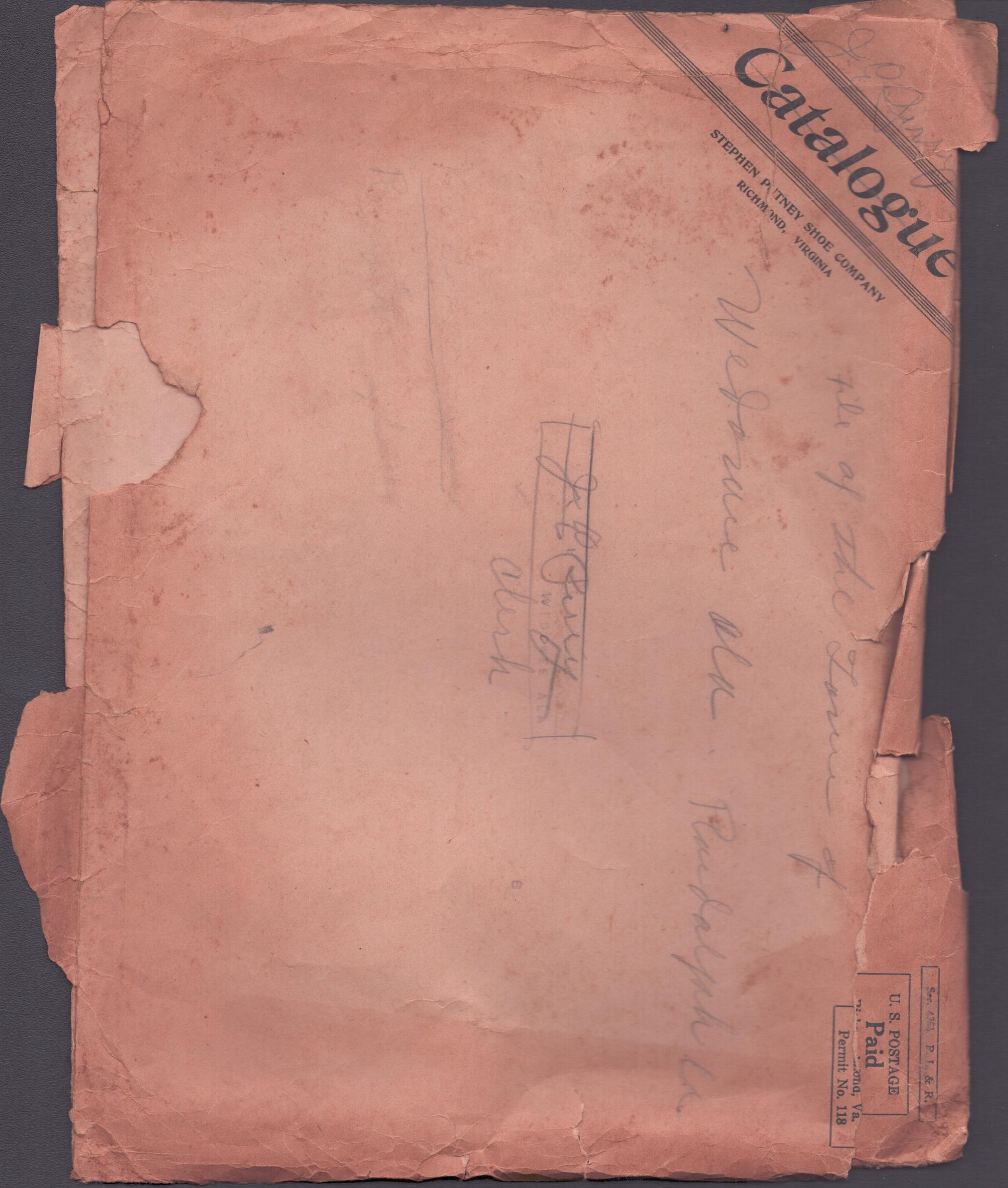 Front: printed 'Catalogue' corner, pencil 'File of the Town of Wedowee Ala. Randolph Co.' and 'J. E. Perry, Clerk'